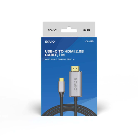 Kabel USB-C HDMI CL-170 Savio 1m 4K 60HZ HDR Miedziany Pozłacane styki Plug&Play
